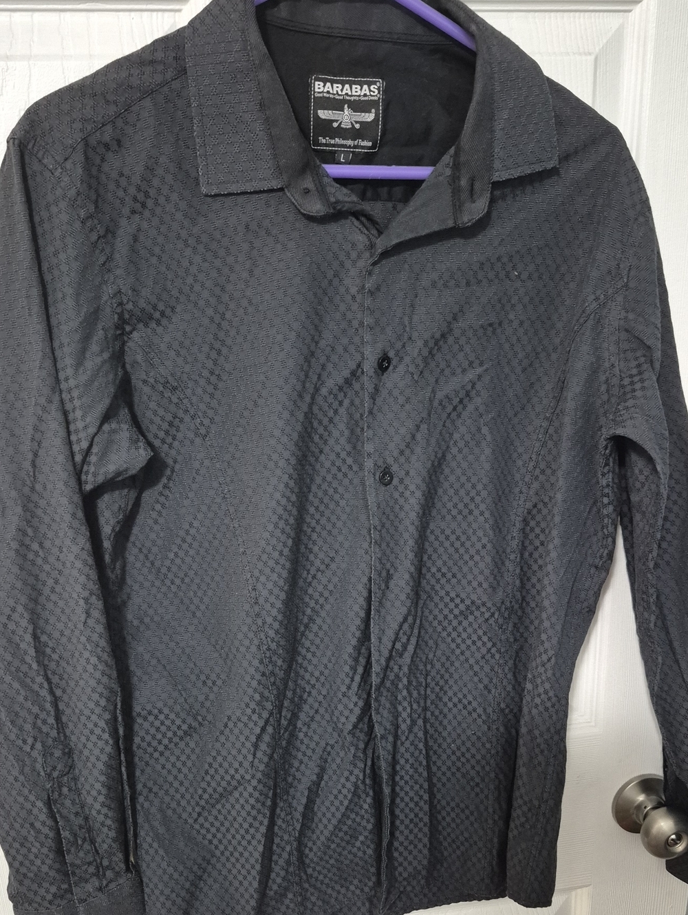Men's Black Textured Button-Up Dress Shirt